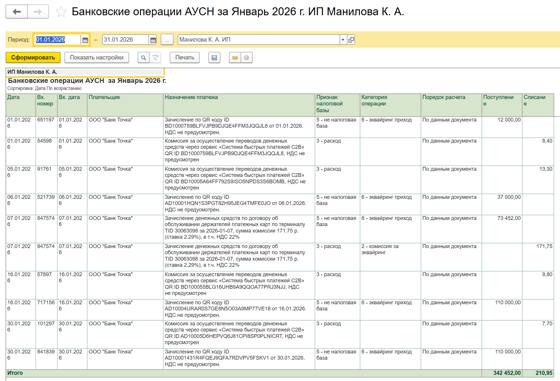 Банковские операции АУСН